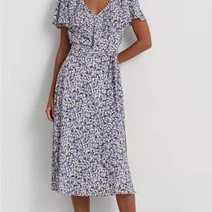 Ralph Lauren Floral Midi Dress in Blue and White